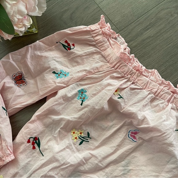 Boutique Christina V Light Pink Spring Embroidered Off shoulder Blouse - Picture 4 of 6